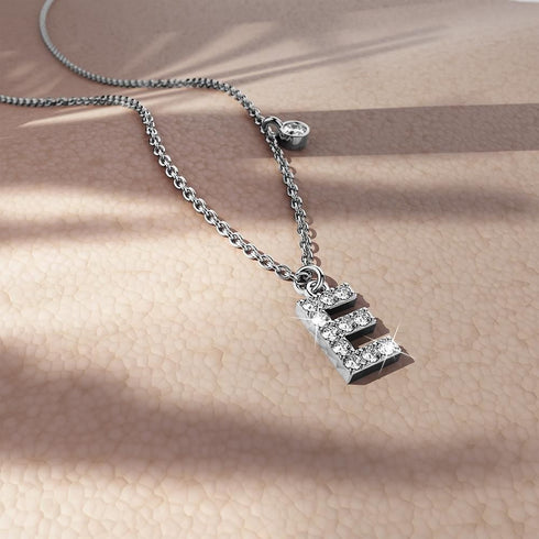 Solid 925 Sterling Silver Initial Crystal Personalised Alphabet Letter Necklace Silver
